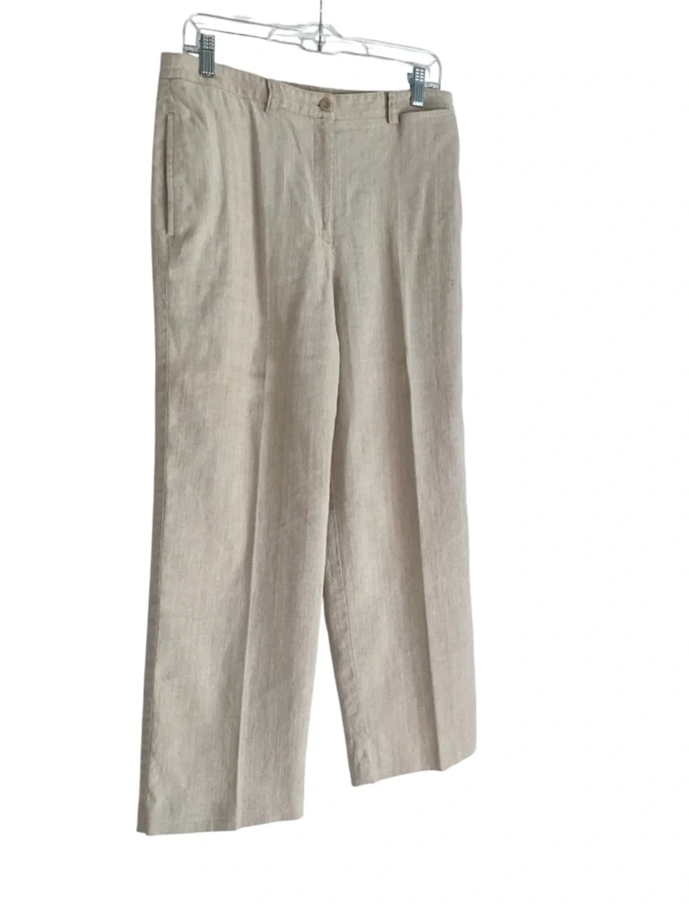Liz Claiborne Linen Blend Wide Leg Pants Beige Neutral Summer Trousers Size 12